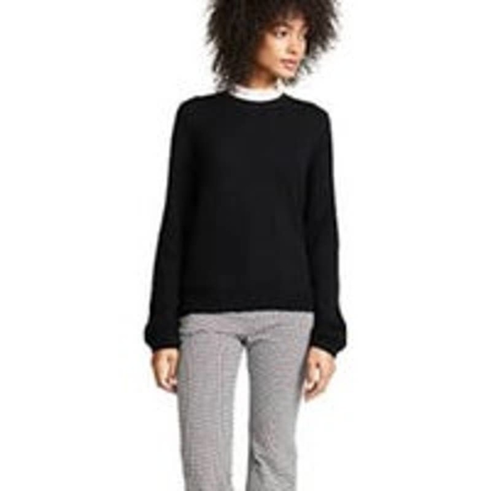 Joie womens sz xs Affie Wool Cashmere Lace Trim Neck Long Sleeve Sweater Black